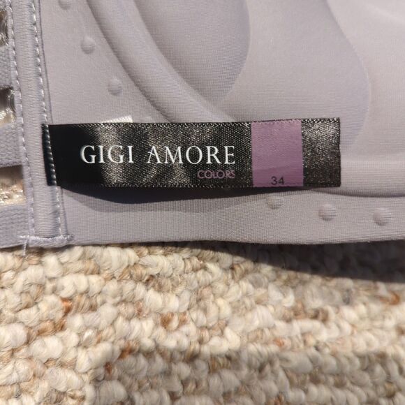 Gigi Amore Padded Push Up Bra 34 Gray Front Closure Sheer Back Sexy - Picture 6 of 9